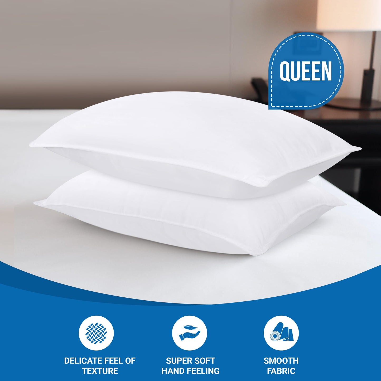 Utopia Bedding Premie Kussen (Set van 2), 50 x 70 cm Beddenkussens, Zachte Stof met Holle Vezelvulling (Wit)