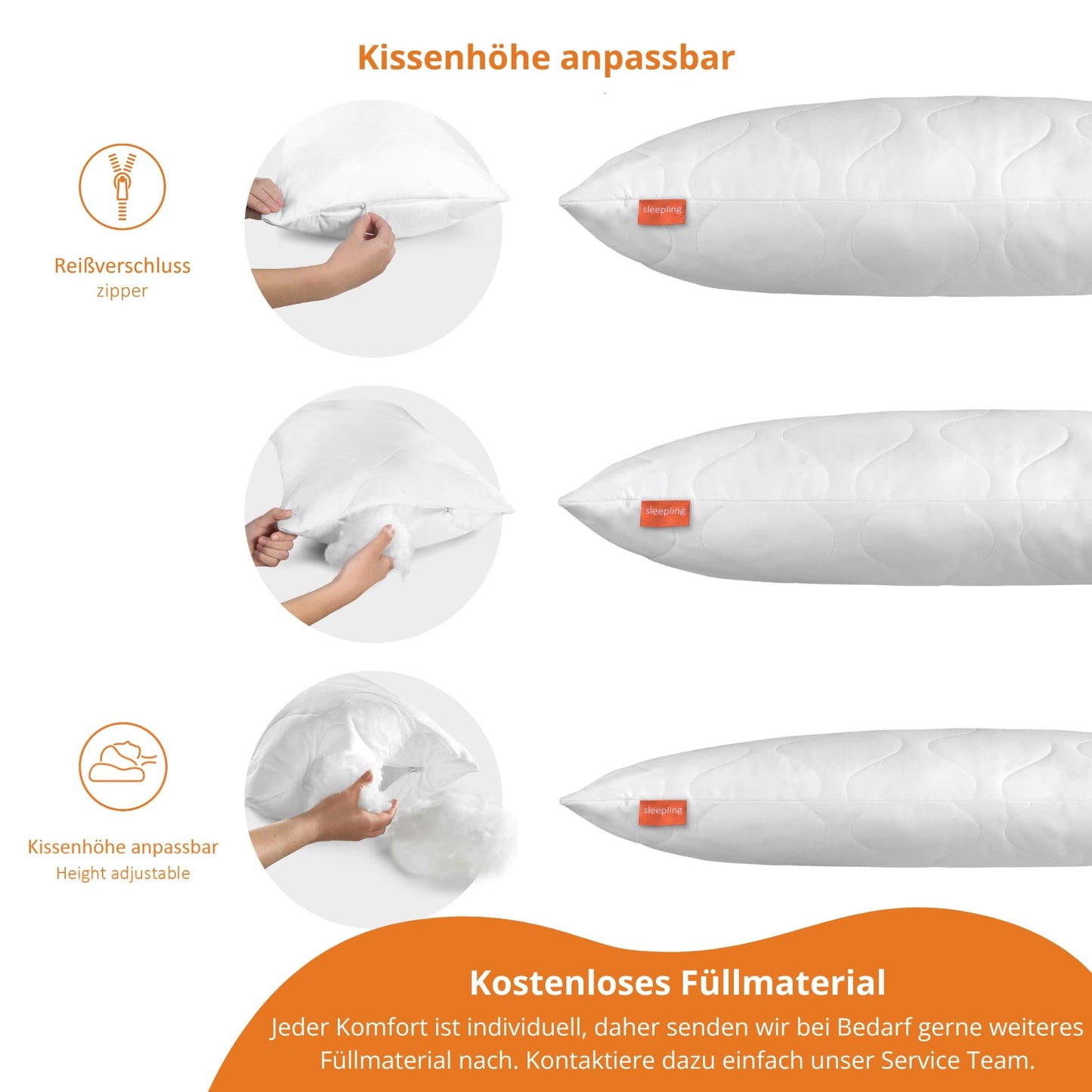sleepling Comfort 190021 kussen met ritssluiting, 100% microvezel 40 x 60 cm, wit