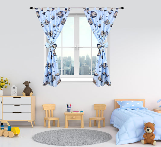 TupTam Gordijnen voor in de Kinderkamer met Lussen Set van 2, Beren in de kosmos, ca. 155x95 cm